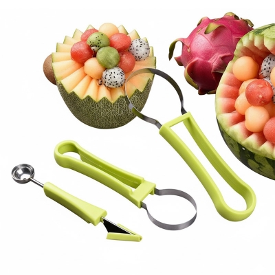 Picture of 4 In 1 Stainless Steel Fruit Tool Set Fruit Carving Watermelon Ball Digging Spoon Practical Kitchen Carving Separator Tool