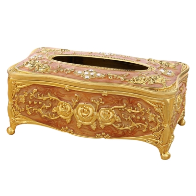 Picture of European style Luxurious rose tissue box Holder Cover Electroplating process Tissue Holders
