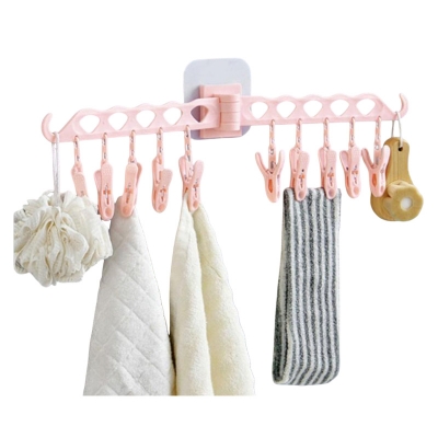Picture of Rotate Cloth Hanger Wall Mount Multifunctional PP 10 Clip Plastic Underwear Drying Rack for Balcony Storage Rack Organizer