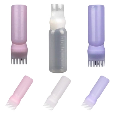 Picture of Empty Hair Dye Shampoo Bottle With Applicator Brush Dispensing Salon Hair Coloring Dyeing Bottle Hairdressing Styling Tool 120ML