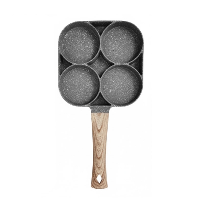 Picture of 4 Grid Nonstick Egg Frying Pan 2 in 1 Omelet Pan for Burger Eggs Ham Pancake Maker Wooden Handle Frying Pot Non-stick