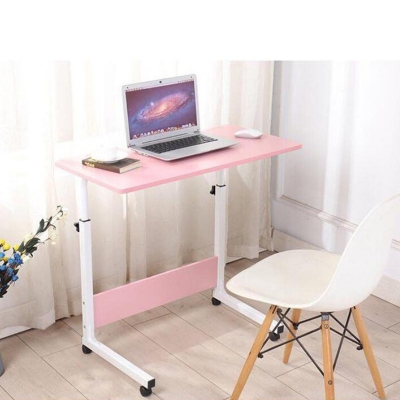 Picture of Adjustable Mobile Laptop Desk Rolling Computer Table Portable Computer Stand with Wheels Sofa Breakfast Tray Wood Desktop with Metal Frame for Bed Sofa Reading Breakfast