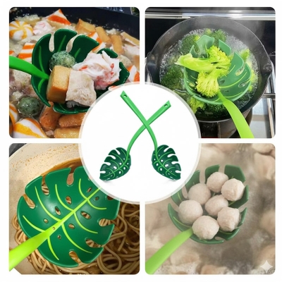 Picture of Green Monstera Leaf Colander Multifunctional Long-Handled Spoon Slotted Serving Spoon