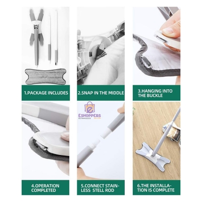 Picture of X Shape Microfiber Mop for Floor Cleaning | Pull and Dry Wet Floor Cleaner Mop | Dust Cleaning Mop with Self Wringing | Tiles Floor Cleaner Mop | Wood Floor Cleaner Mop |  Hands-Free Squeeze Household Cleaning Tool for Home & Office