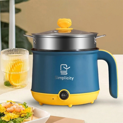 Picture of Electric Rice Cooking Pot with Stainless Steel Steamer 1.8L Non-Stick Cooker Portable Travel Cooker