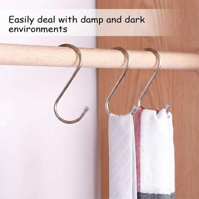 Picture of 3 pcs High-Quality Materials Stainless Steel S Hooks for Kitchen Utensils Bedroom Clothing Hats Toiletries Garden Flower Pots.