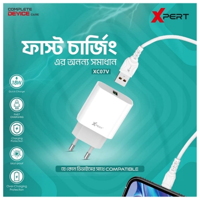 Picture of Xpert XC07V QC3.0 Eu Charger Kit With 3.6A First Cable Micro - White