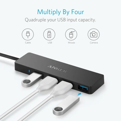 Picture of Anker 4-Port Ultra Slim USB3.0 Data Hub 20cm -Black