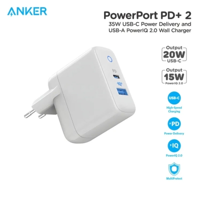 Picture of Anker Powerport PD+2 35W Dual Port Wall Charger A2636G21 (Type C+USB Plug)