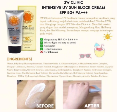 Picture of 3W Clinic Intensive UV Sunblock Cream SPF50 PA+++ 70ml