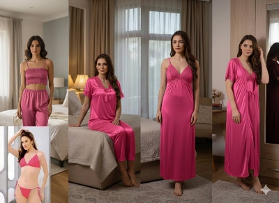 Picture of Sexy Women High Quality Exclusive Women's Party Wear Nighty Dresses Fashionable 7 Part Night Dress - Elegant Nightwear, Fashionable Sleepwear