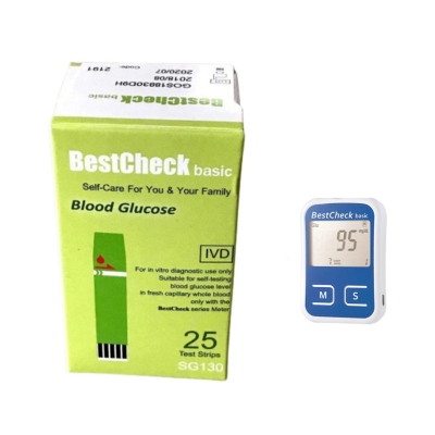 Picture of Best Check Basic Blood Glucose Machine 25 Test Strips 1 Vial