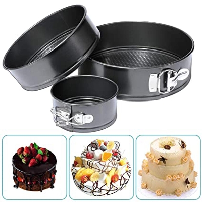 Picture of 3pcs/Set Cheesecake Cake Pan Carbon Steel Mold Removable Waffle Bottom Cooking - Black