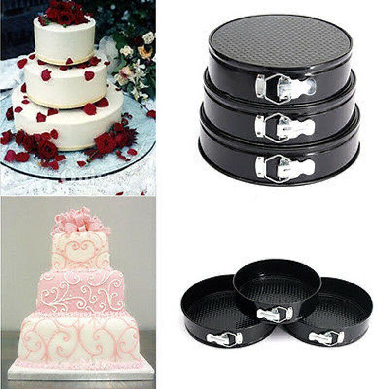 Picture of 3pcs/Set Cheesecake Cake Pan Carbon Steel Mold Removable Waffle Bottom Cooking - Black
