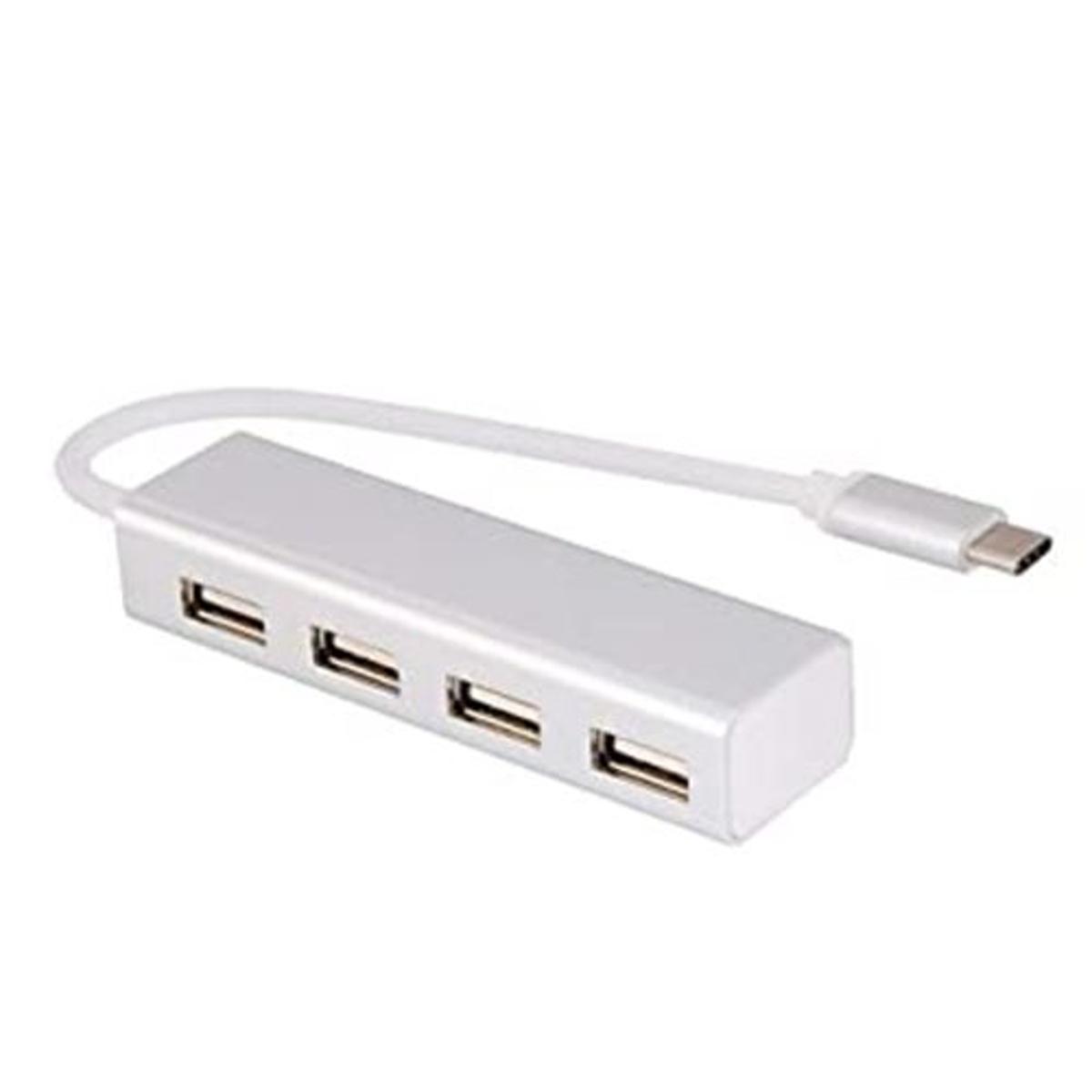 Picture of Type-C USB 2.0 Hub 4 Port Powered High Speed Slim Compact Expansion Splitte - White