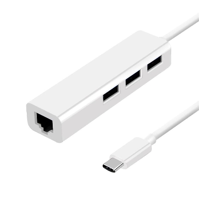 Picture of type C to 3-Port USB 2.0 Hub + RJ45 Adapter - White
