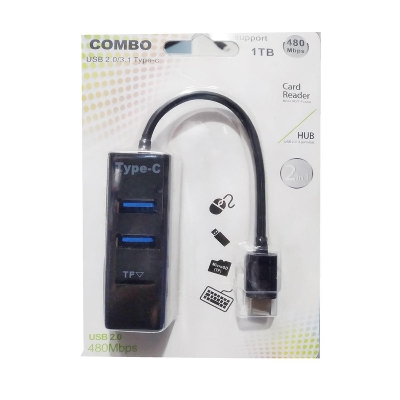 Picture of Type-C OTG USB 2.0 Hub 3 port Splitter Combo, TF Card Reader - Black