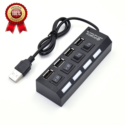 Picture of 4 USB Ports 2.0 Socket Multi HUB Power Charger Splitter Adapter For PC Laptop - Black