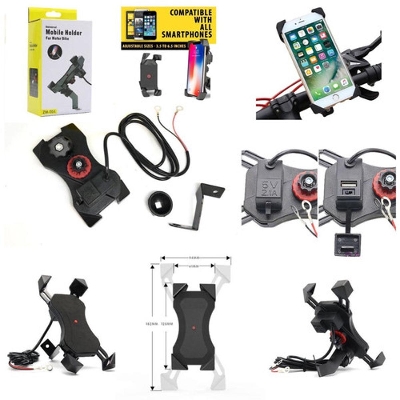 Picture of Motorcycle Phone Holder with USB Charger 360 Rotation  Bike Mobile Holder