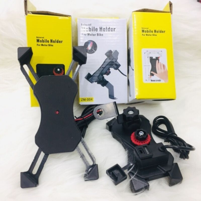 Picture of Motorcycle Phone Holder with USB Charger 360 Rotation  Bike Mobile Holder