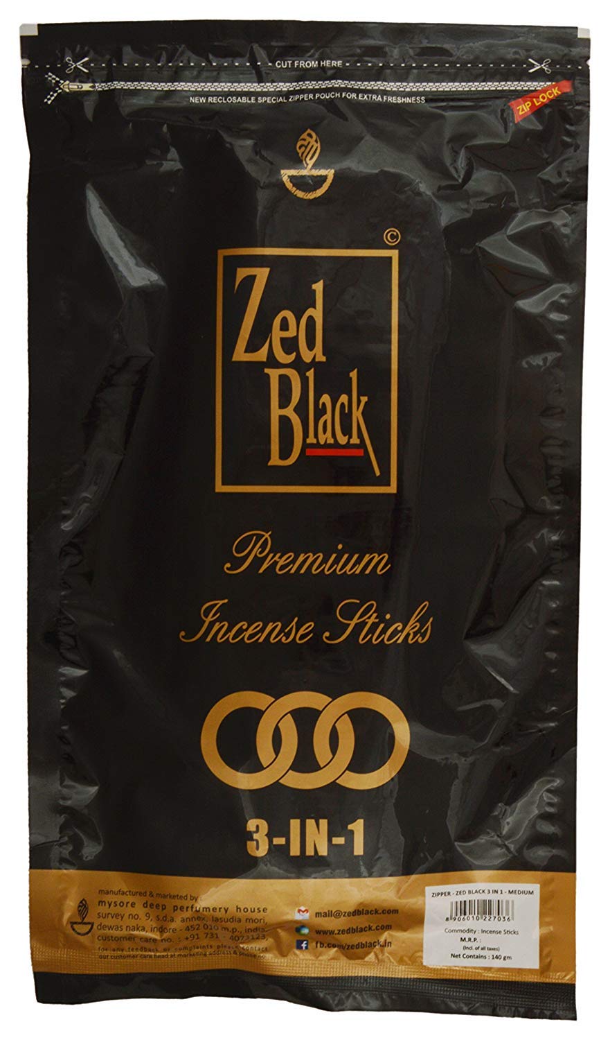 Picture of Zed Black Agarbatti/Incense Sticks (14 cm, 140 Grams) - Black