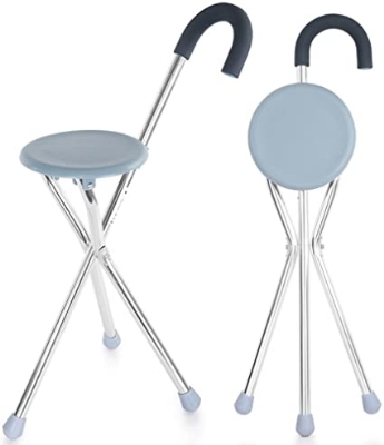 Picture of Folding Cane Seat,Cane Chair Walking Stick Three Feet Folding Crutches With Seat Help-step Chair - Multicolor