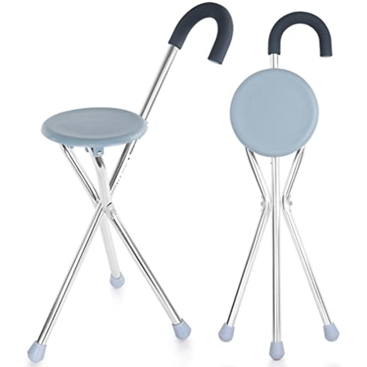 Picture of Folding Cane Seat,Cane Chair Walking Stick Three Feet Folding Crutches With Seat Help-step Chair - Multicolor