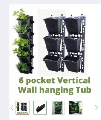 Picture of 6 Pockets Vertical Flower Tub ,Living Wall Hanging Pots ,Worth Garden Self Watering Flower Pot - Black