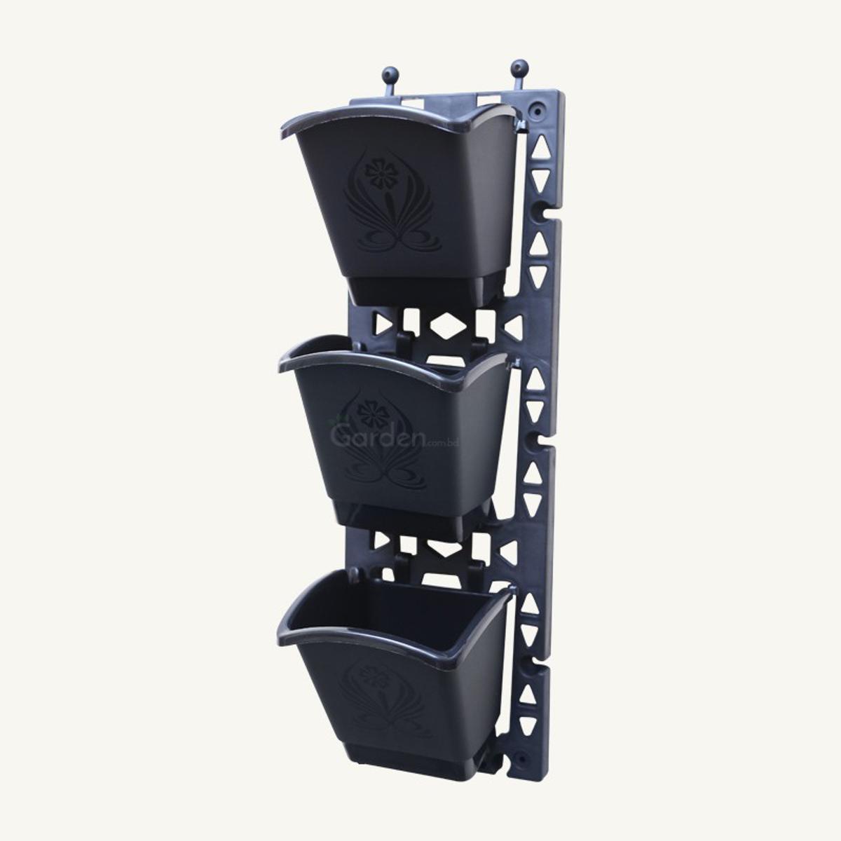 Picture of 3 Pockets Vertical Flower Tub ,Living Wall Hanging Pots ,Worth Garden Self Watering Flower Pot - Black