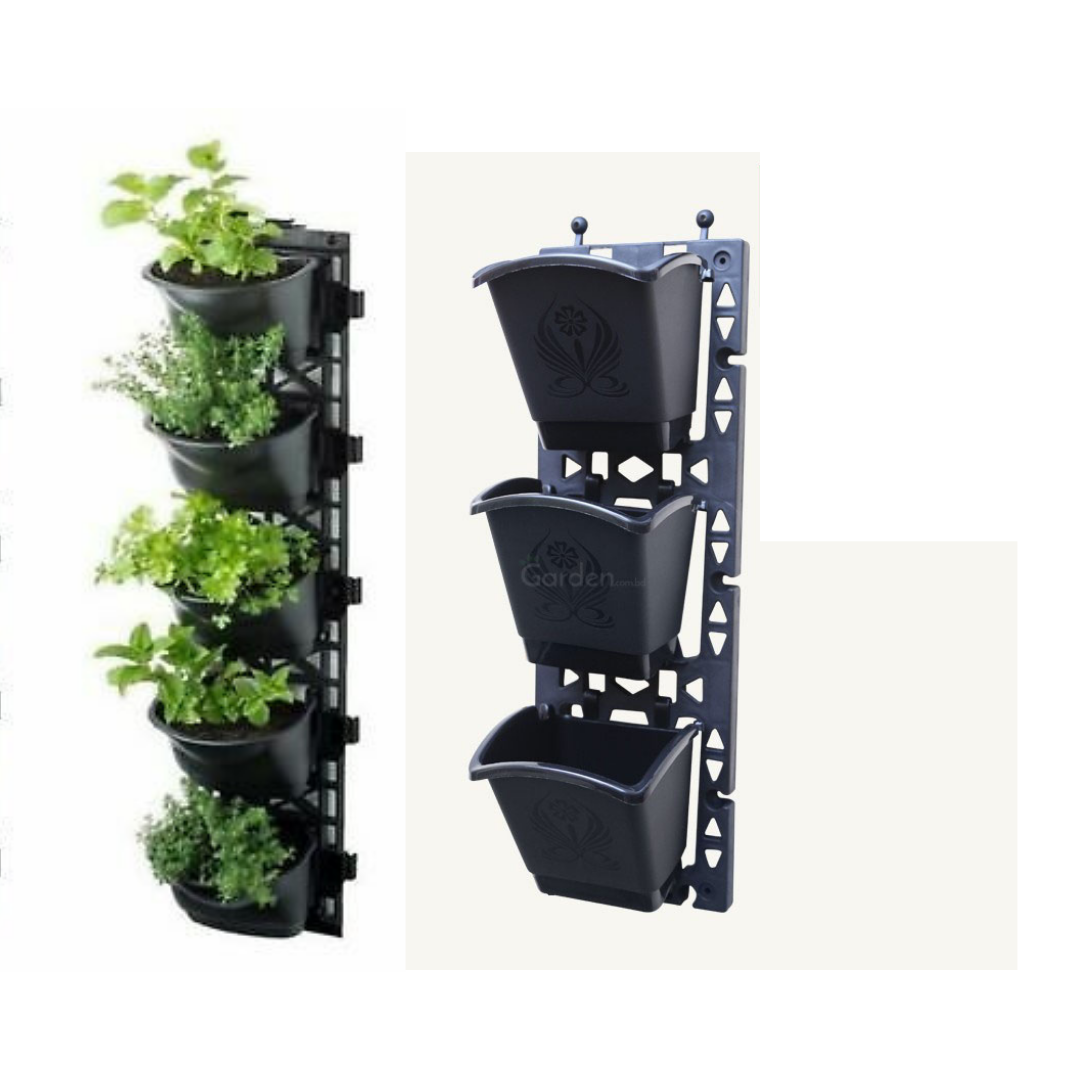 Picture of 3 Pockets Vertical Flower Tub ,Living Wall Hanging Pots ,Worth Garden Self Watering Flower Pot - Black