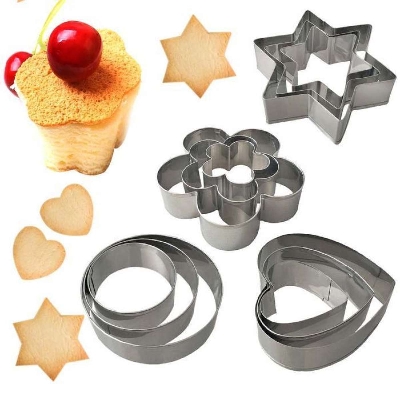 Picture of 9 Piece Set Stainless Steel Pastry Cookie Biscuit Cutter Cake Muffin Decor Mold Multi functional Tool - Silver