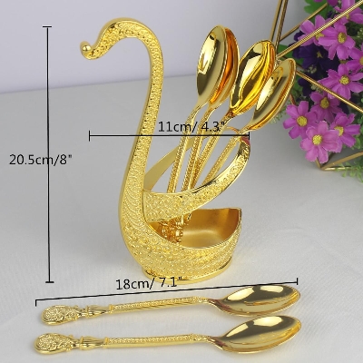 Picture of Swan Dinnerware European Style Gold Finish Metal Cake /Coffee Spoon Fork Set Tableware For Home Table Decor - Gold