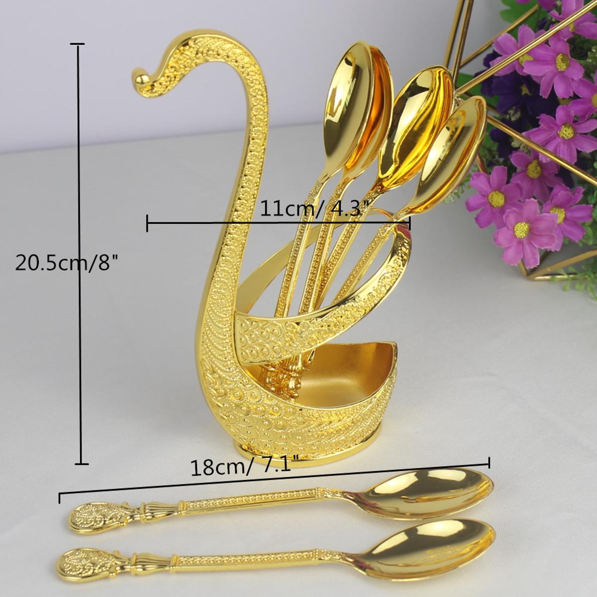 Picture of Swan Dinnerware European Style Gold Finish Metal Cake /Coffee Spoon Fork Set Tableware For Home Table Decor - Silver