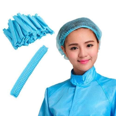 Picture of Disposable Mop Cap Cooking Kitchen Multipurpose Head Cover Hair Net Senga Bouffant Mob Clip - Medical Anti Dust Tissue Cap-100pcs - Blue