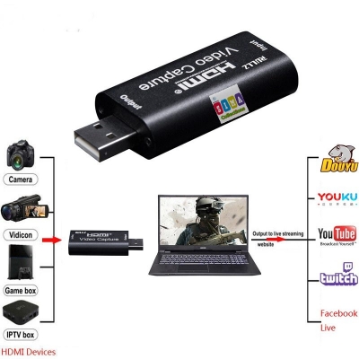 Picture of 4K Video Capture Card USB 3.0 2.0 HDMI Video Grabber Record Box for Ps4 Game Camcorder Camera Recording Live Streaming - Black