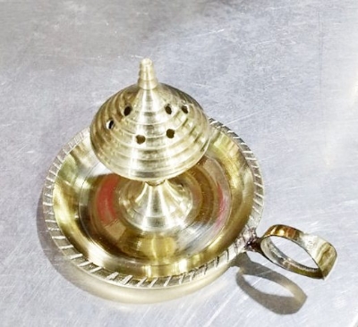 Picture of Stainless Steel Agarbatti Incense Stick Stand, 4 Inch Wide, 2 Inch High, Holds 5 Sticks, Durable Design for Home, Office, Mandir - Gold