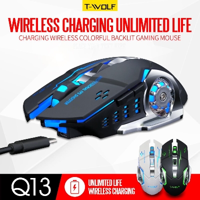 Picture of Q13 Rechargeable 2.4GHz Wireless Mouse Mute Ergonomic Game Mouse 6 Key RGB Backlight 2400 DPI Office Gaming Laptop Professional Game Player Mice - Multicolor