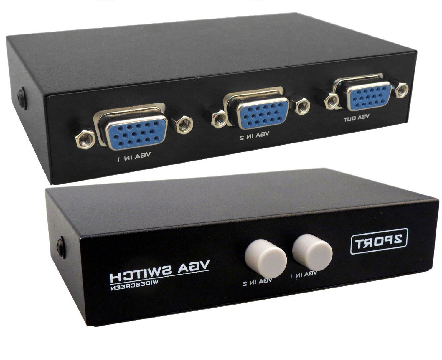 Picture of VGA 2 in 1 Out 2 Port VGA Switch Press Button Two Way VGA Video Switcher Splitter for PC TV Monitor -Black - Black