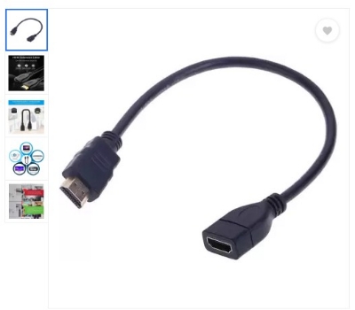 Picture of HDMI Cable Adapter Connector Support 3D,   HDMI to HDMI Extension Cable 30cm, HDMI Male to HDMI Female High Speed Extender  (Compatible with HDTV, Projector, Computer, Black, One Cable) - Black