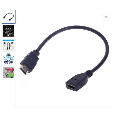 Picture of HDMI Cable Adapter Connector Support 3D,   HDMI to HDMI Extension Cable 30cm, HDMI Male to HDMI Female High Speed Extender  (Compatible with HDTV, Projector, Computer, Black, One Cable) - Black