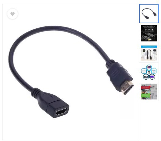 Picture of HDMI Cable Adapter Connector Support 3D,   HDMI to HDMI Extension Cable 30cm, HDMI Male to HDMI Female High Speed Extender  (Compatible with HDTV, Projector, Computer, Black, One Cable) - Black