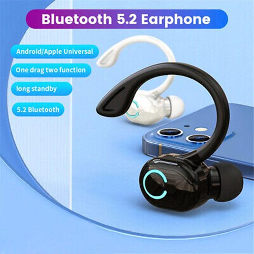 Picture of Mini Wireless Earphone Bluetooth 5.2 Single Ear Hook  Business Earphones Stereo - Black