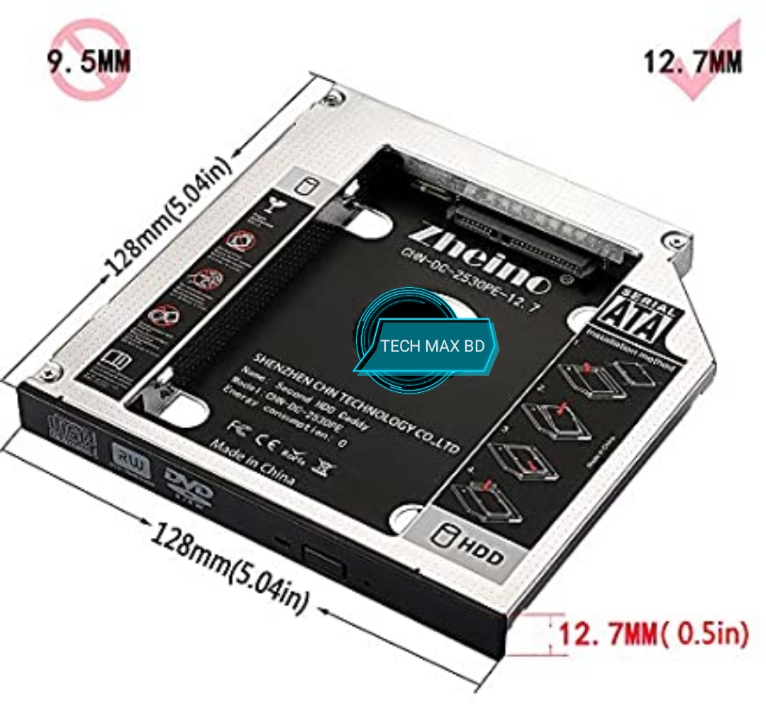 Picture of Universal 9.5mm SATA to SATA 2nd SSD HDD Hard Drive Caddy (Comparable 9mm) Support All Brand Laptop - 2TB