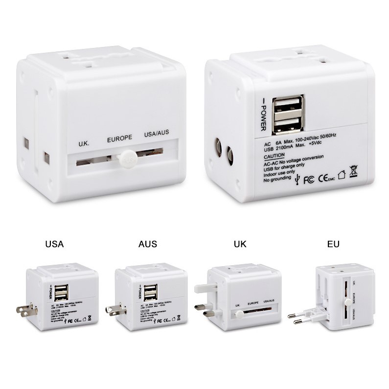 Picture of Travel adaptor with 2 USB plugs plus universal adaptor 2Amp  for multiple gadgets FREE POUCH