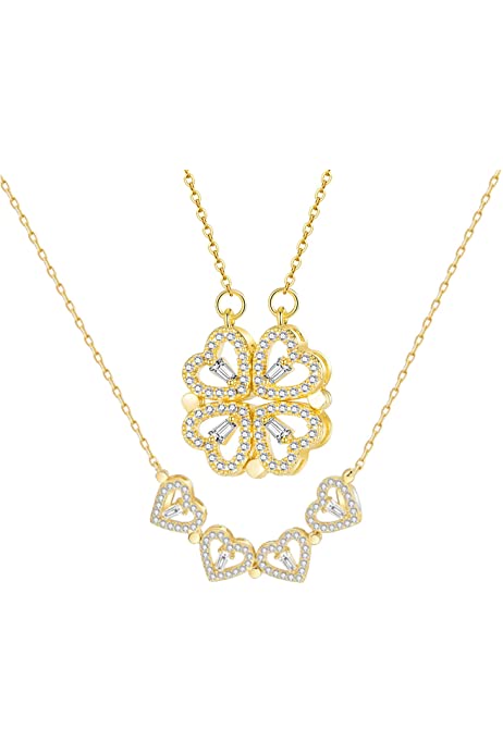 Picture of Magnetic Love Heart  Pendant Necklace For Women Chain Jewelry Four Leaf Clover Necklace Hearts Clover Necklace Lucky 4 In 1 Love Pendant - Necklace S - Gold