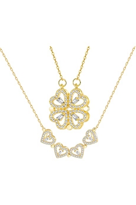 Picture of Magnetic Love Heart  Pendant Necklace For Women Chain Jewelry Four Leaf Clover Necklace Hearts Clover Necklace Lucky 4 In 1 Love Pendant - Necklace S - Silver