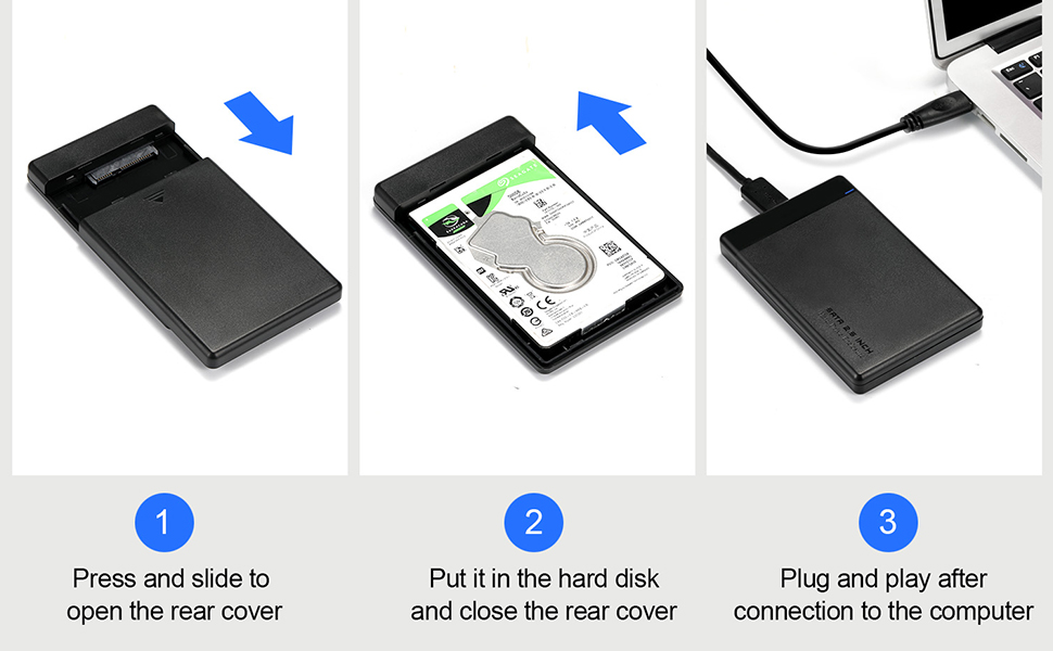 Picture of Plastic USB3.0 2.5 inch SATA SSD Hard Drive Case Support 4TB Mobile External HDD Enclosure Box High Speed - Black