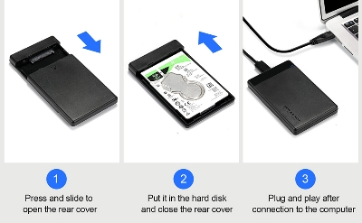 Picture of Plastic USB3.0 2.5 inch SATA SSD Hard Drive Case Support 4TB Mobile External HDD Enclosure Box High Speed - Black