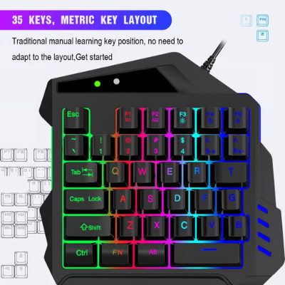 Picture of One Handed Gaming Keyboard Rgb Backlit - Enhance Your Gaming Experience With Ergonomic One-Handed Keyboard - Perfect For Gamers - Black