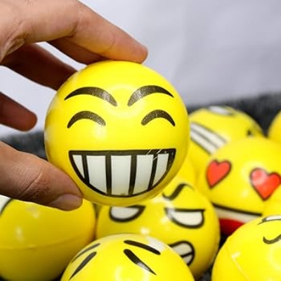 Picture of Exercise Stress Ball Pu Rubber Stress Ball 6.3cm  Novetly Emoji Squeeze Ball  Toy-2 Pcs - Multicolor